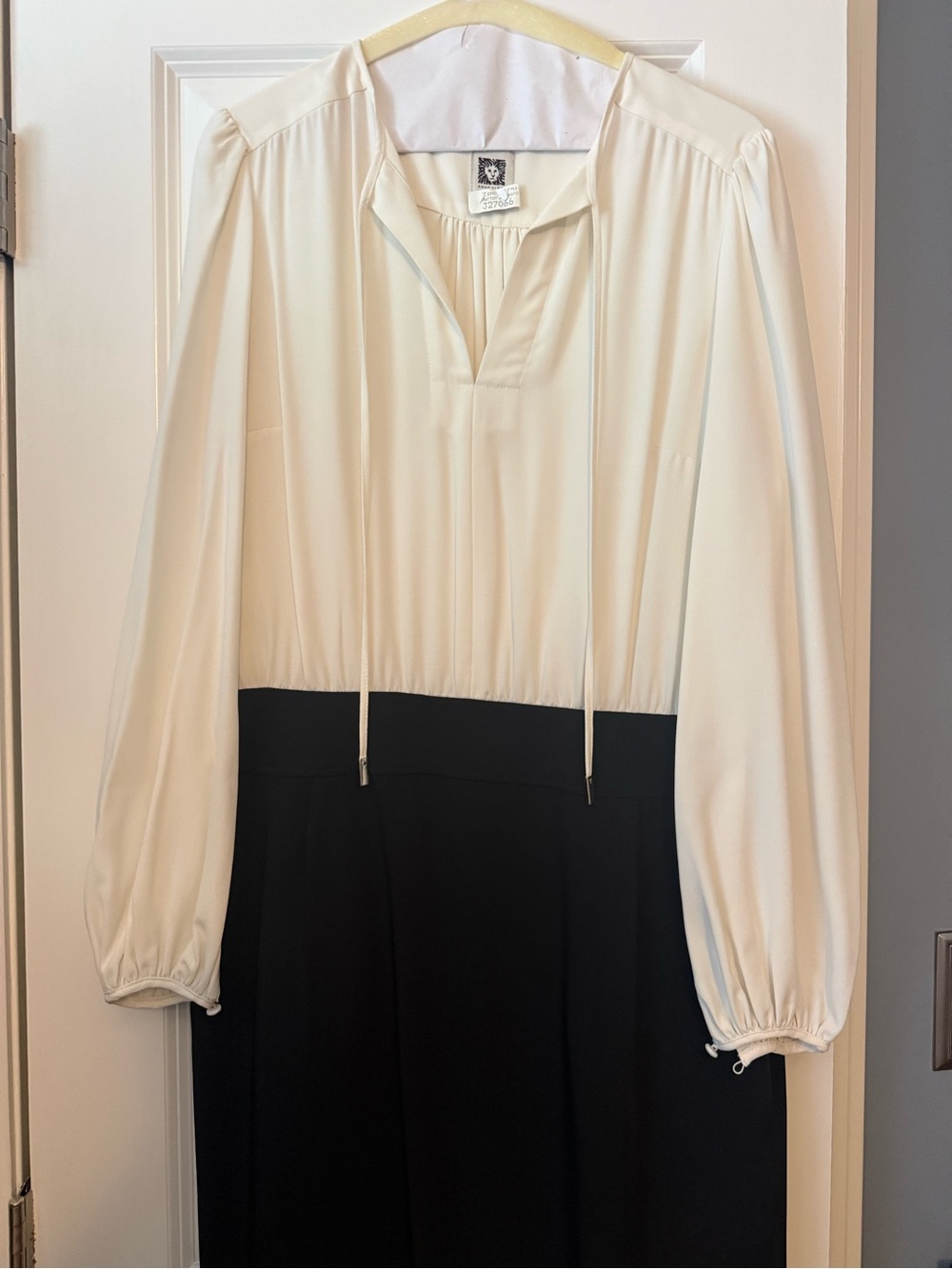 St. John Collection Ivory and Black Long-Sleeve Two-Tone Dress
